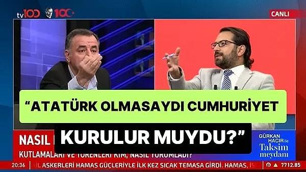 Tv100 yazarı Hacı Yakışıklı, Gürkan Hacır ile Taksim Meydanı programında bir diğer Tv100 yazarı Barış Yarkadaş ile canlı yayında tartıştı.