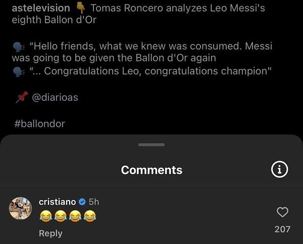 Videonun altına gülücük emojileri atan Ronaldo'nun tepkisi viral oldu.