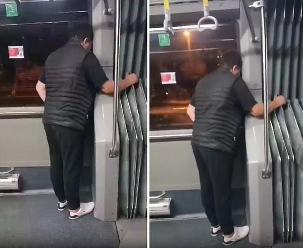 Sosyal medyada paylaşılan ve gündem olan görüntülerde bir kişinin metrobüsle ilişkiye girdiği anlar görülüyor.