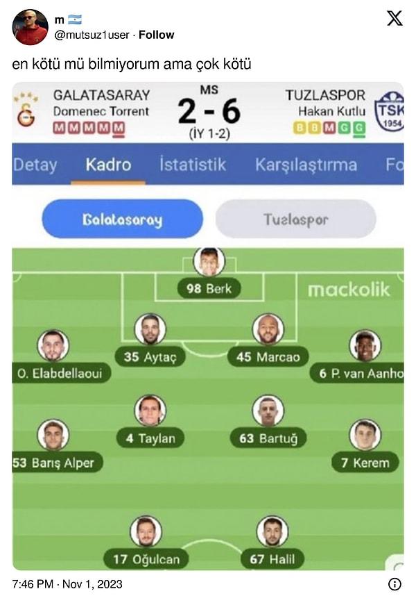 12. Tuzlaspor karşısında sahadan 6-2 mağlup ayrılan Galatasaray.
