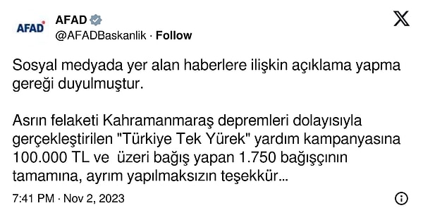 İşte Afet ve Acil Durum Yönetimi Başkanlığı'na ait Twitter hesabından yapılan o açıklama: