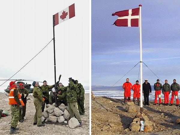 3. Danimarka ve Kanada bir ada üzerinde bir "savaşa" girdiler.