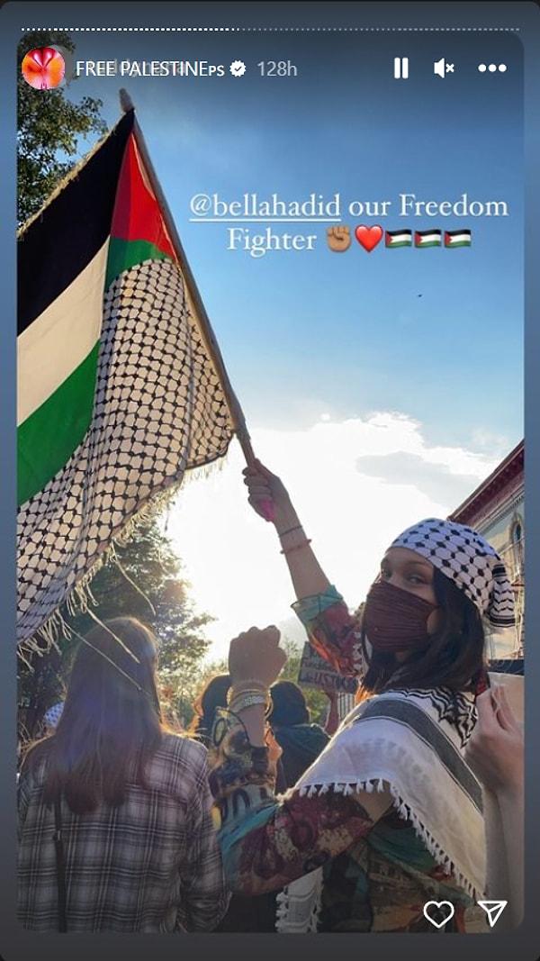Sosyal medyada yaptığı paylaşımlarla da Filistin'e desteğini esirgemeyen Hadid'in Instagram paylaşımlarından biri⬇️