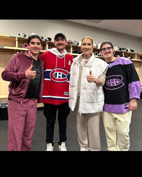 Dion, büyük oğlu René-Charles ve ikizleri Eddy ve Nelson ile birlikte Vegas Golden Knights-Montreal Canadiens hokey maçına katıldı.