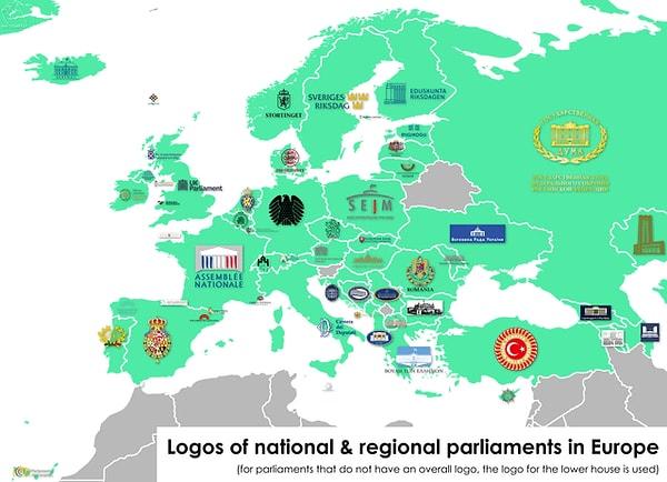 10. Avrupa'daki ulusal / bölgesel parlamentoların logoları.