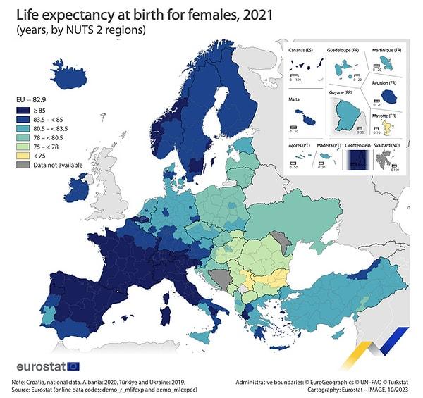 12. Avrupa'da beklenen yaşam süreleri.