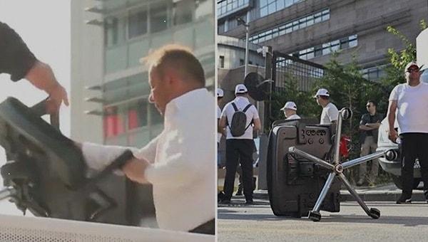 Tanju Özcan, yürüyüşün sonunda CHP Genel Merkezi'nin önüne sandalye fırlatmıştı.