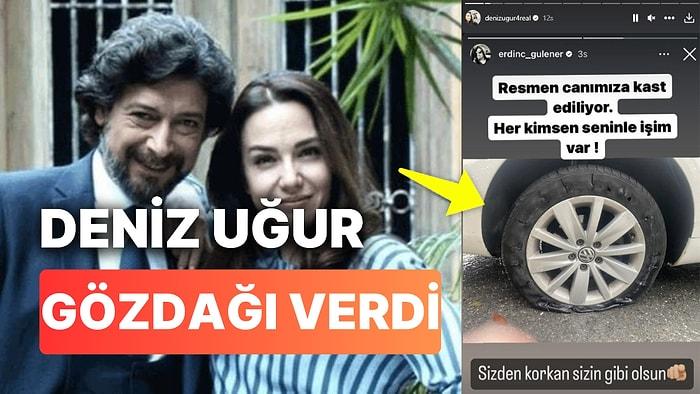 Aracının Lastiği Boydan Boya Kesilen Deniz Uğur ve Erdinç Gülener Sosyal Medyada İsyan Etti