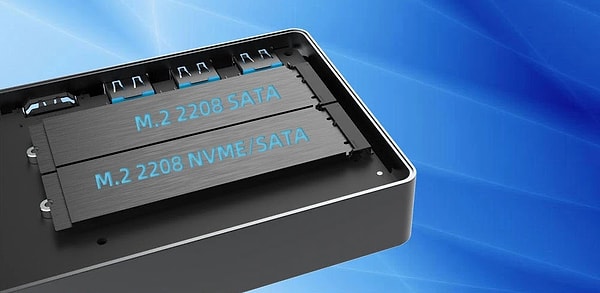 Ayrıca birisi SATA, diğeri ise hem NVMe hem de SATA SSD'leri destekleyecek şekilde iki adet M.2 2280 yuvasına ev sahipliği yapmakta.