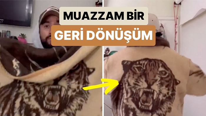 Tüm Babaannelerin Evinde Bulunan Kaplan Desenli Battaniyeden Kendisine Çok Şık Bir Ceket Yaptı