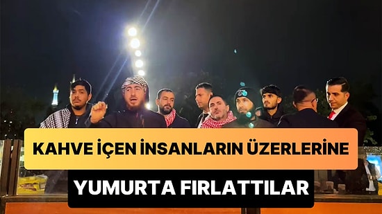 Filistin Bayrakları ile Kahve Zincirine Giden Bir Grup Tekbir Getirip İnsanların Üzerlerine Yumurta Fırlattı