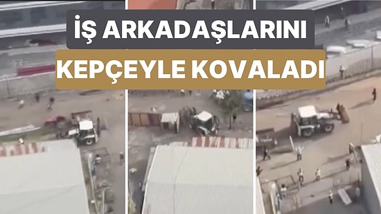 İzmir'de Bir Kepçe Operatörü Tartıştığı İş Arkadaşlarını Kepçeyle Kovaladı