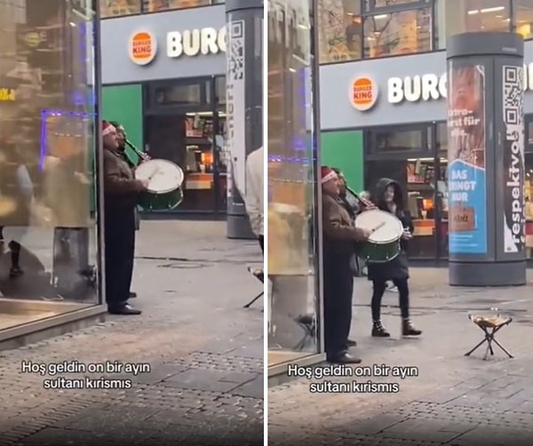 Sokakta davul ve zurna ile Jingle Bells şarkısı çalan Türkler, önlerine koydukları tezgah ile de insanların bağış yapmasını beklediler.