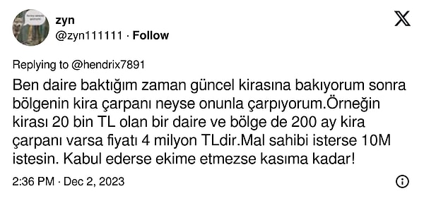 Kira çarpanıyla yapılan hesaplar da ilgi çekiyor.