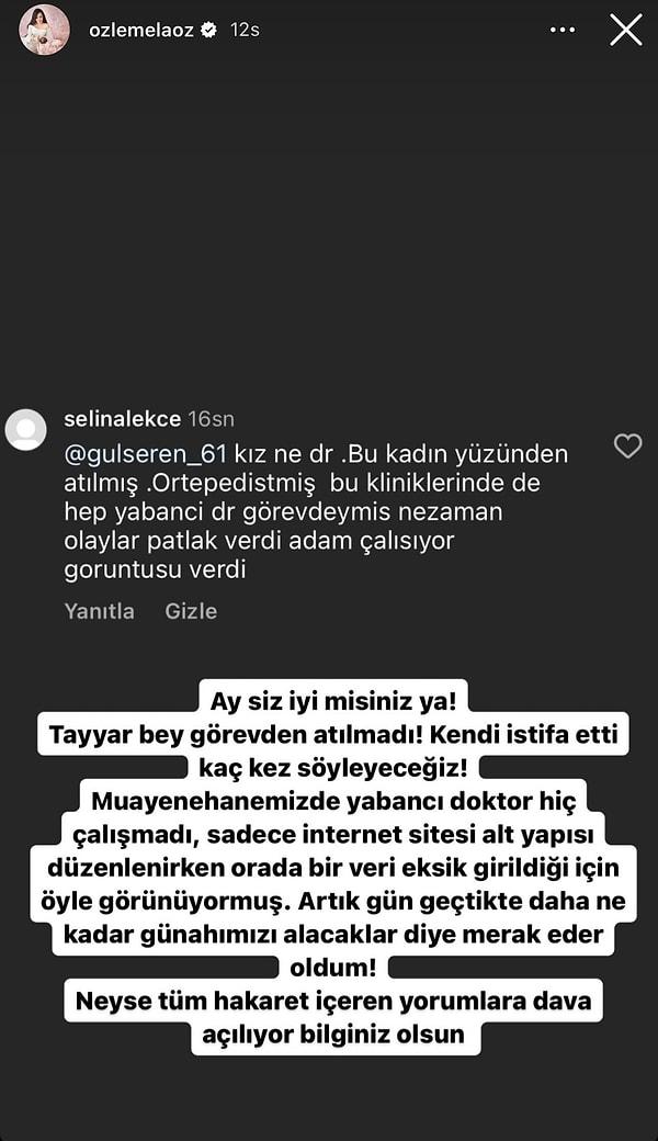 Özlem Öz, sosyal medya hesaplarından birine gelen yorumu paylaşarak "Tayyar bey görevden atılmadı" diyerek cevap verdi.👇
