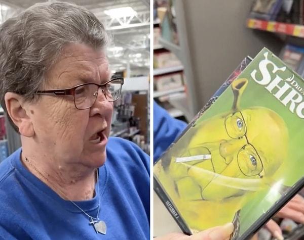 Bir marketteki DVD'lerin üzerine babaannesinin fotoğrafı ile tasarladığı kapakları yerleştirdi.