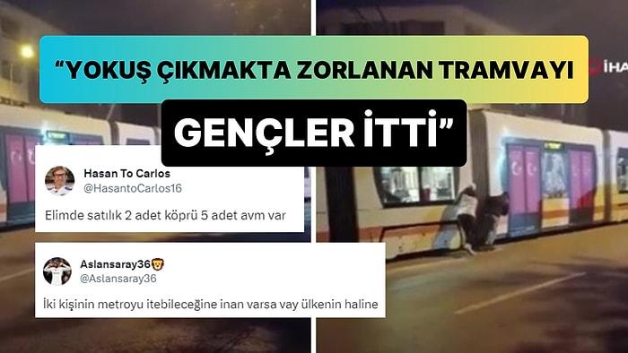 Yokuş Çıkmakta Zorlanan Tramvayı Gençler İtti Diyerek Eskişehir Belediyesini Eleştiren Kişi Dalga Konusu Oldu
