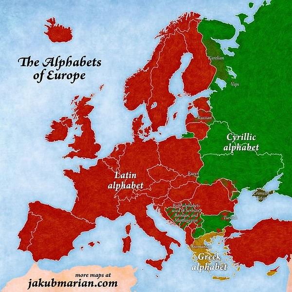3. Avrupa'da kullanılmakta olan alfabeler.