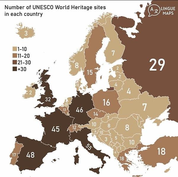 4. UNESCO Dünya Mirası alanlarının sayısı.