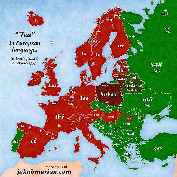 5. Avrupa'daki ülkelerde "çay" nasıl söyleniyor.