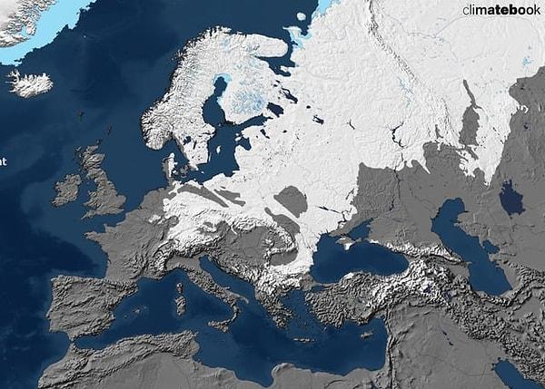 7. Şu an Avrupa bölgesinde mevcut kar örtüsü.