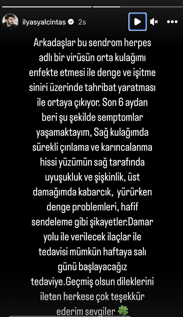 İlyas Yalçıntaş, hastalığının nasıl ortaya çıktığını ise yaptığı şu paylaşımla açıkladı 👇