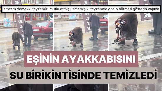 Eşinin Çamur Olan Ayakkabılarını Yoldaki Su Birikintisinde Temizleyen Kadının Videosu Viral Oldu