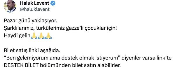 Türkiyenin En Çok Güvenilen Ünlüsü sıralamasında 1. sırada olan Haluk Levent, paylaştığı tweet ile tüm sevenlerini Gazze halkını desteklemeye davet etti.
