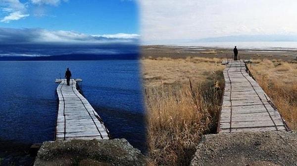 1700 metre rakımda bulunan Türkiye'nin en büyük gölü, Van Gölü'nde suların çekilmesiyle yaklaşık 30 yıl önce Erciş'in sahiline yapılan iskele karaya çıktı.