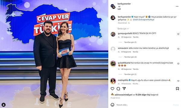 Sosyal medya hesaplarından paylaşım yapan çift, TV8 için "Cevap Ver Türkiye" programını sunacaklarını duyurdu.