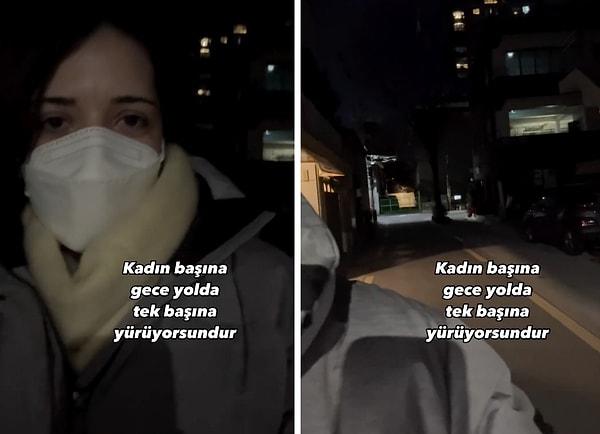 Güney Kore'de yaşayan 'simgeseoul' kullanıcı isimli bir kadın Güney Kore'de gece sokakta yürüdüğü anları paylaştı.