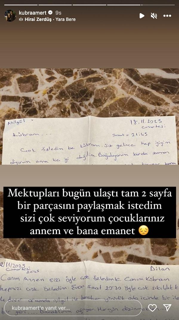Hirai Zerdüş'ün "Yara Bere" şarkısını eklediği paylaşımına "Sizi çok seviyorum. Çocuklarınız annem ve bana emanet" notunu düştü.