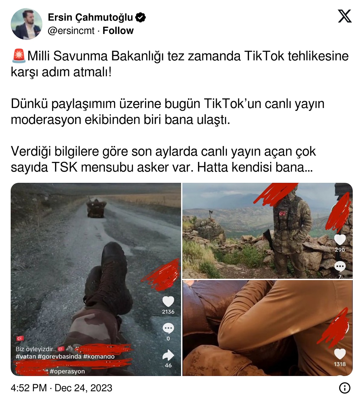 Kritik Yerlerde Görevli Türk Askeri TikTok Yayınları ile Fark Etmeden