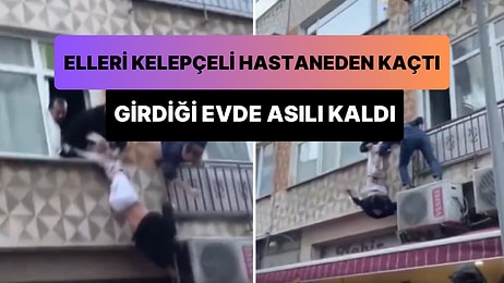 Hastaneden Elleri Kelepçeli Bir Şekilde Kaçan Şahıs Girdiği Evden de Kaçmak İsterken Pencerede Asılı Kaldı