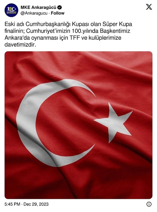 MKE Ankaragücü, maçın Ankara'da yapılması için çağrıda bulundu!