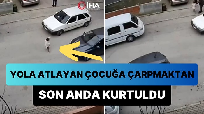 Sokak Arasında Hızla Giden Sürücünün Yola Atlayan Çocuğa Çarpmaktan Son Anda Kurtulduğu Korkunç Anlar