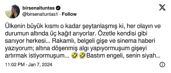 Altuntaş söz konusu iddialara bu gönderiyle yanıt verirken, Afra Saraçoğlu fanları mobbing iddialarını sürdürerek sosyal medyayı ayağa kaldırdı.