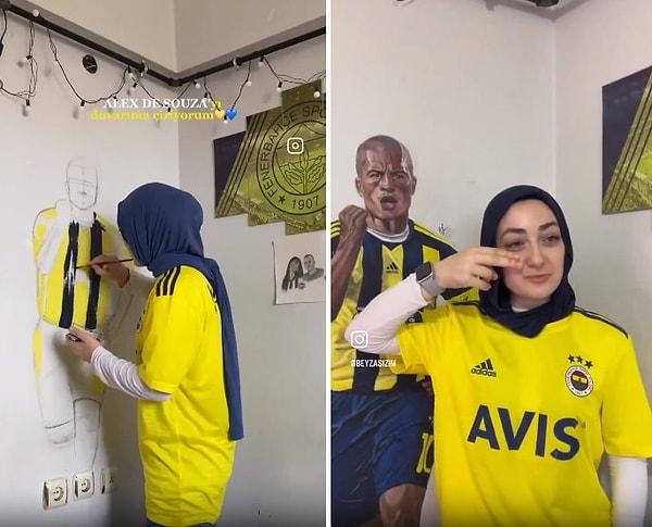 Alex'in muhteşem bir resmini yapan fanatik Fenerbahçeli kadın o anları da sosyal medya hesabından paylaştı.