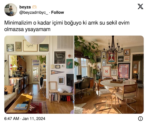 "Sadelik, boşluk, huzur" önermelerine ise kullanıcılar hoşlarına giden evleri paylaşarak karşı çıkmaya başladı;