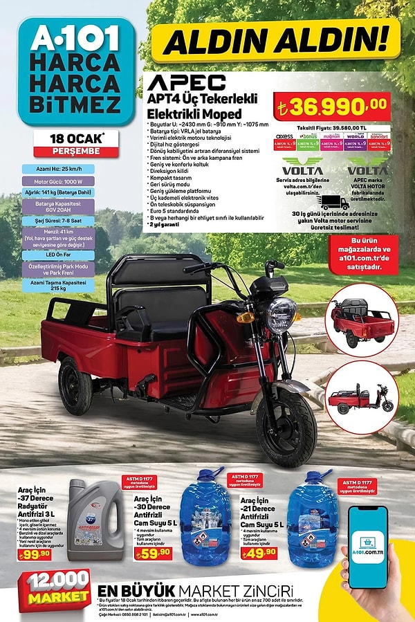 APEC APT4 Üç Tekerlekli Elektrikli Moped 36.990 TL