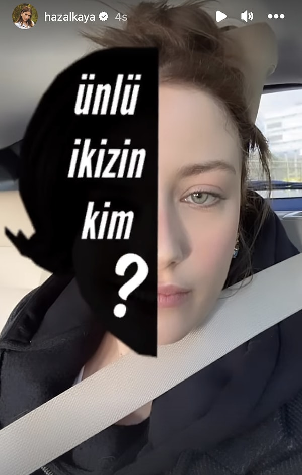 Hazal Kaya son olarak sosyal medyada birçok kişide gördüğümüz 'ünlü ikizin kim?' filtresini denediğini bir paylaşım yaptı.