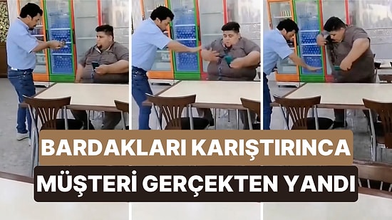 İp Bağladığı Çay Bardağıyla Bardak Düşürme Şakası Yapan İşletmeci Bardakları Karıştırınca Müşterisini Yaktı