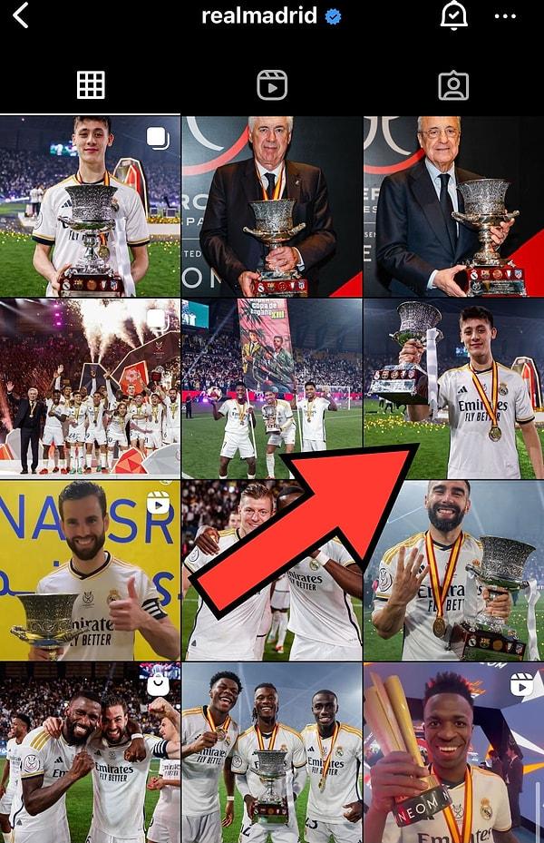 Türkiye'den Instagram'a giriş yaptığınızda Real Madrid resmi hesabında Arda Güler paylaşımı mevcut.