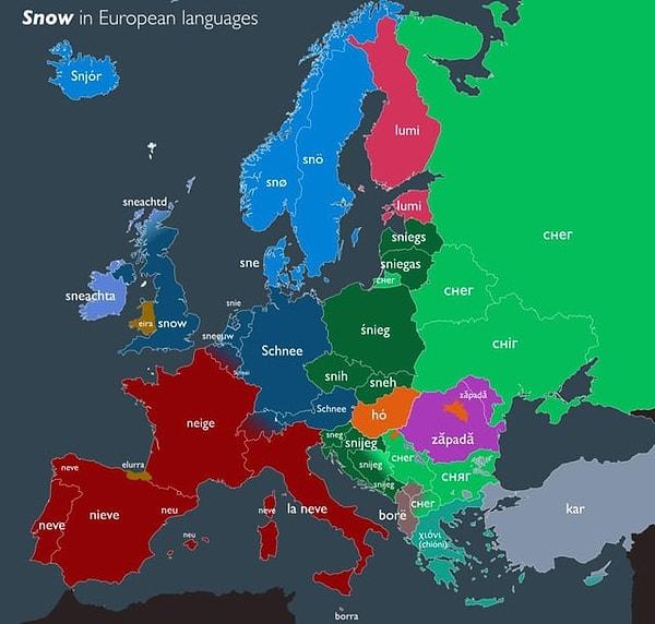 10. Avrupa ülkelerinde 'kar' nasıl söyleniyor.