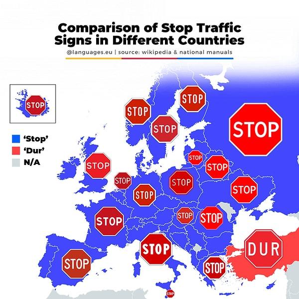 15. Avrupa ülkelerinde "Dur" tabelası nasıl gözüküyor.