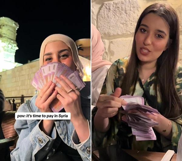 2011 yılında başlayan iç savaş nedeniyle zaman içerisinde oldukça değersizleşen para birimleri ile harcama yapmak istediklerinde tomar tomar vermeleri gereken Suriyeli kadınlar, o duruma dikkat çekmek için yaptıkları paylaşımla viral oldular.