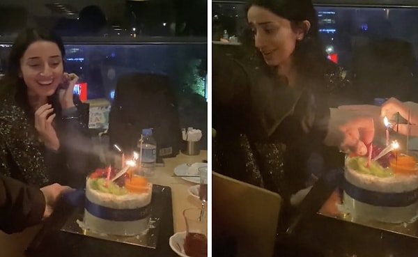 Bir kafede doğum günü kutlanan bir kızın başına tatlı bir olay geldi.
