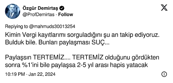 Vergi bilgilerinin açıklanmasından rahatsız olmasının nedenlerinin sorgulanmasına da Özgür Demirtaş, KVKK üzerinde yanıt verdi.