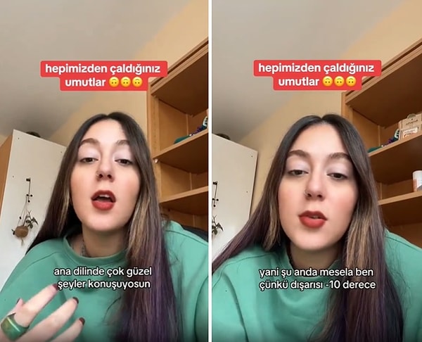 O kadın paylaştığı videosunda, 'Bir yerde yaşamayı aşırı bir şekilde, muazzammış gibi aktaran bir insan görüyorsanız çok yüksek ihtimalle ilk defa yurt dışına çıkan ve daha hayatının birinci, ikinci veya üçüncü ayında orada olan insandır' dedi.