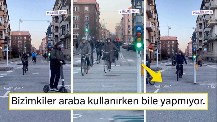 İsveç'te Bisiklet Sürücülerinin Kaza Yapmamak İçin Hangi Yöne Gittiklerini Belirttikleri Yöntem Gündem Oldu